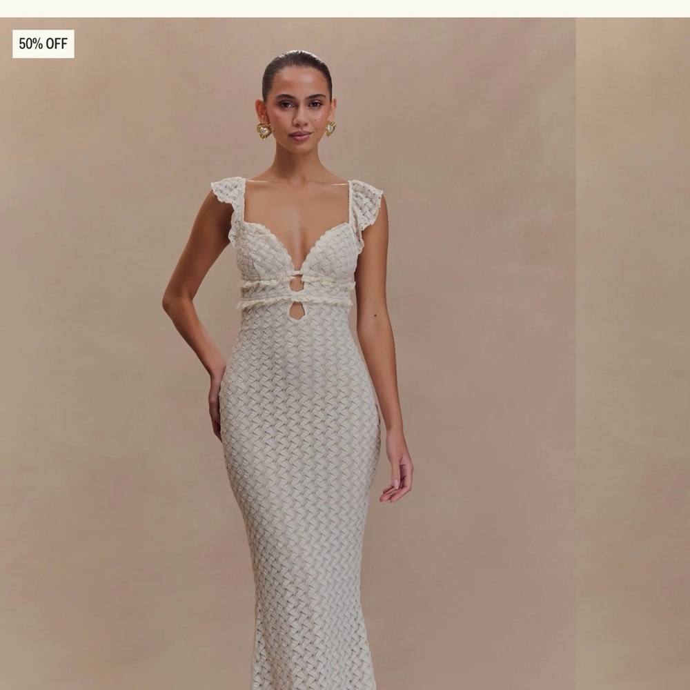 Meshki Cream Backless Lace Dress